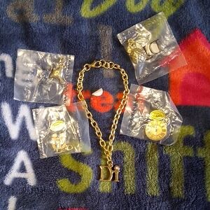 LOW START DIOR Gold Charm Bracelet with Initials AND COMES WITH 4 NEW CHARMS